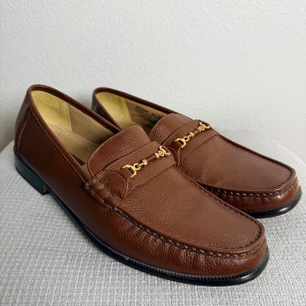 Florsheim Mens Brown Pebbled Leather Moc Toe Bit Loafers Size 13D Made in Brazil